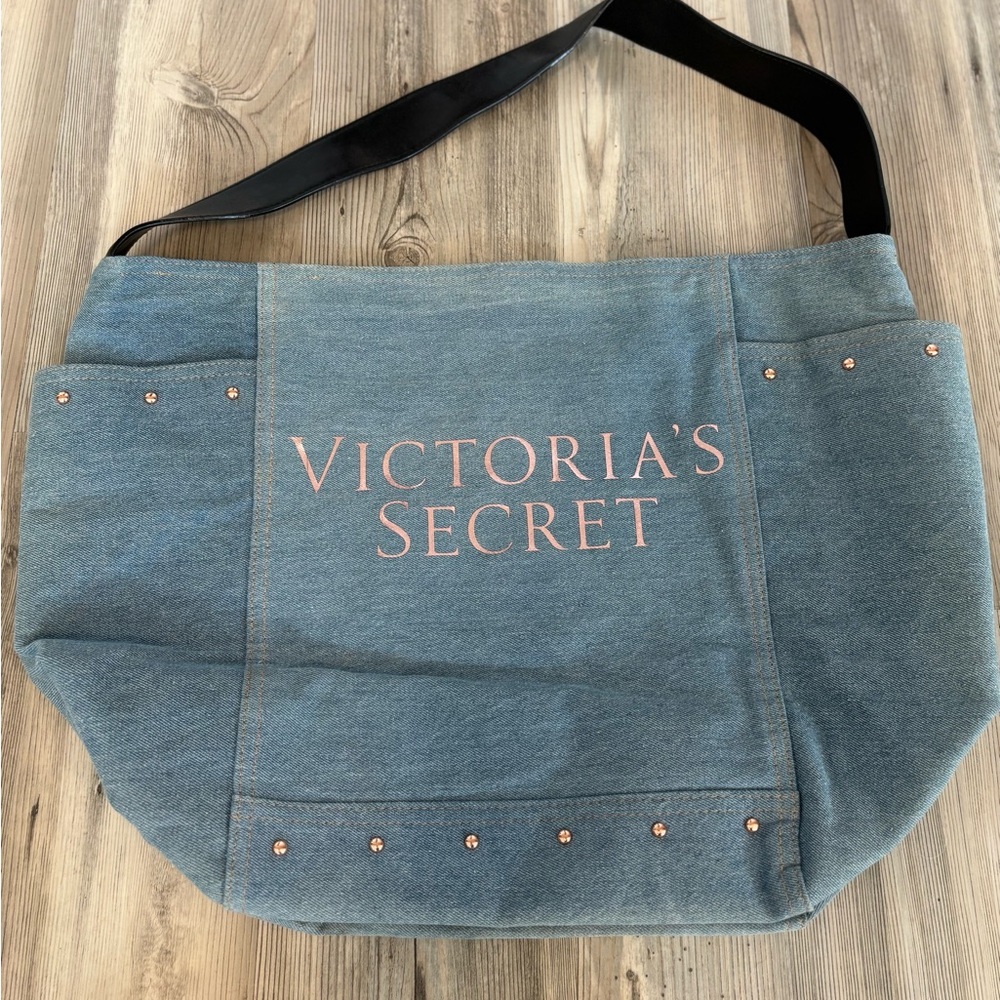 Victoria’s Secret Denim Studded Large Tote – Blue Denim Shoulder Tote Y2K 2000s
